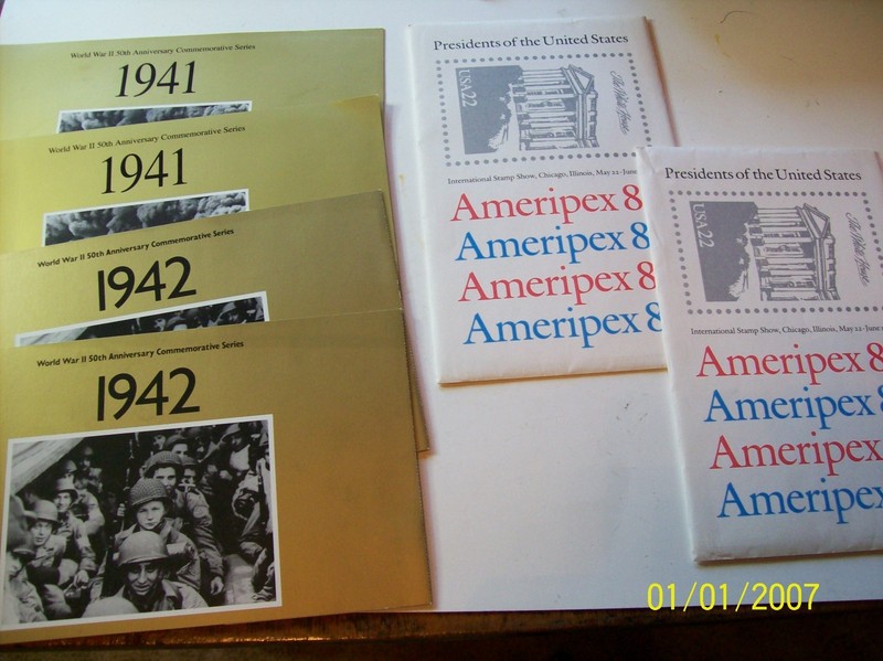 WORLD WAR 2 50 TH ANN. STAMPS & AMERIPEX 86 STAMPS, ALL UNUSED, NO RESERVE
