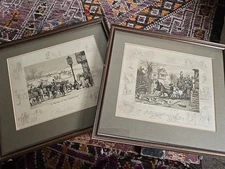 Pair Of Antique Signed Frank Paton Etchings Hunting