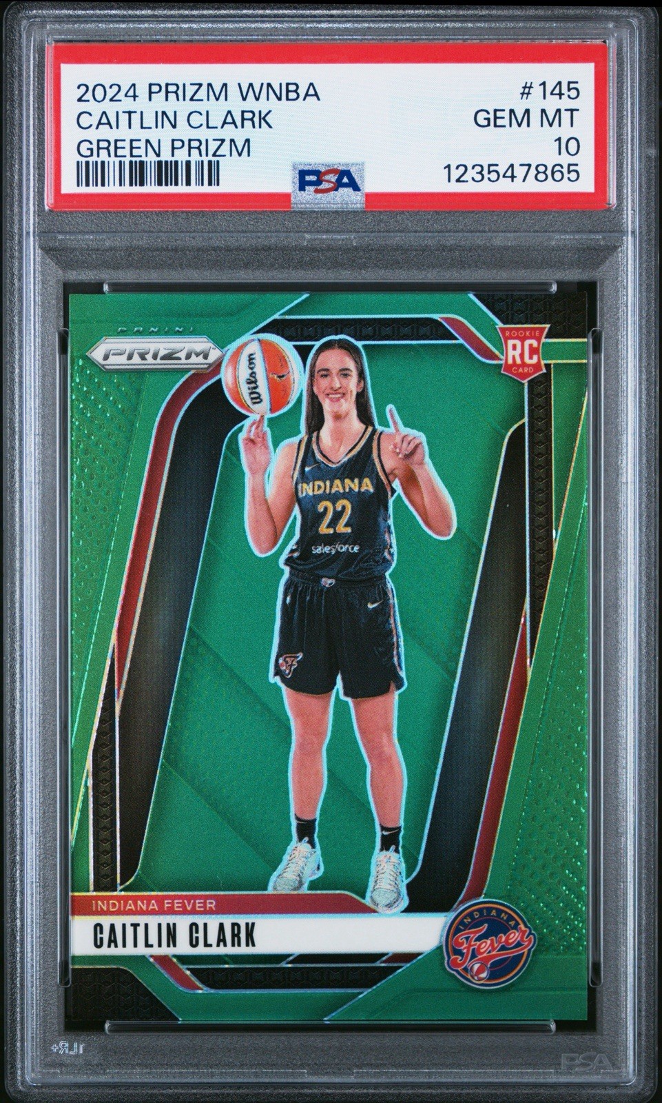 2024 Panini Prizm WNBA Caitlin Clark #145 Green Prizm Rookie Variation PSA 10