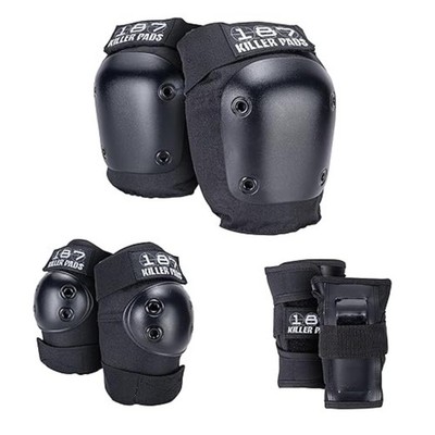 187 Killer Pads Junior Six Pack Knee Elbow Pads Wrist Guards Black Ergonomic Fit