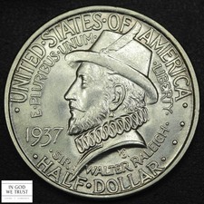1937 Roanoke Commemorative Silver Half Dollar 50C