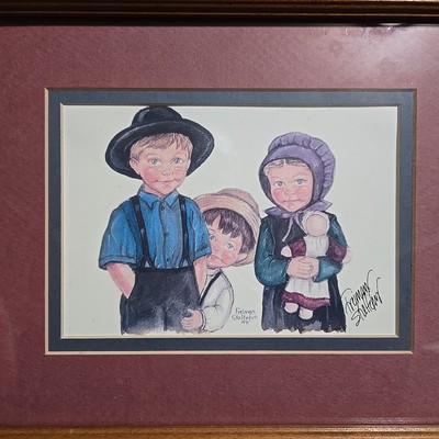 Freiman Stoltzfus Signed Lithograph Curious Amish Children Autographed Framed