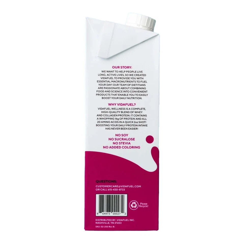 Paquete de 2 bebidas proteicas Vidafuel Wellness Berry Delight 2 oz inyección 32 oz cartón Foto 2 de 4