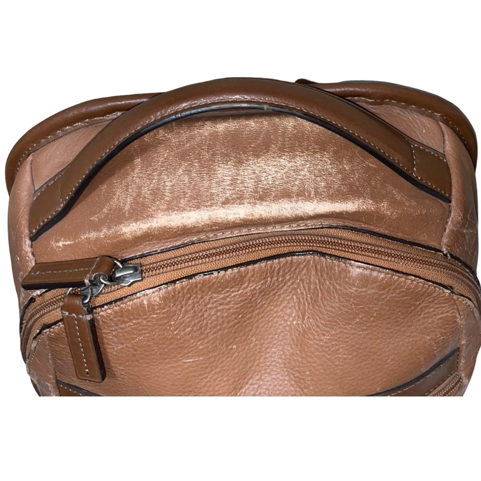 Tumi Skytop Leather Laptop Travel Business Tan Brown Backpack + Pencil Case - Image 4 of 4