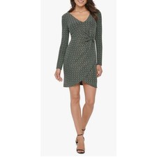 Guess $129 Metallic Dew Drop Knit Dress Faux Wrap Long Sleeve Pockets Size 4