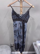 Marty M Empire Waist Babydoll Dress Size S Blue/brown Floral Sleeveless