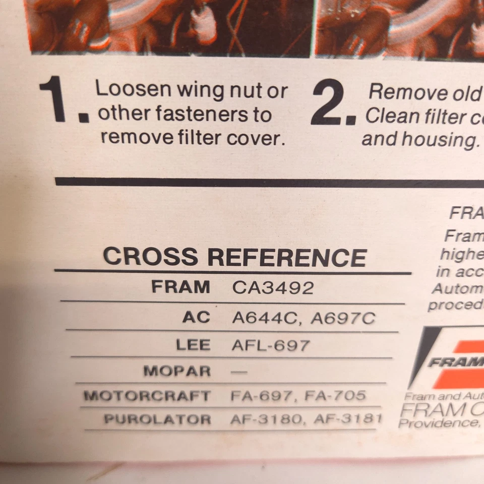 Filtro de aire Fram CA3492 reemplaza GM 8996093 AC A644C Motorcraft FA-697 FA-705 Foto 2 de 4