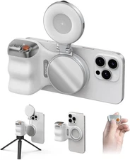 Fun Shot Magnetic Phone Camera Grip + C03 Magnetic Selfie Light (Silver) Bundle