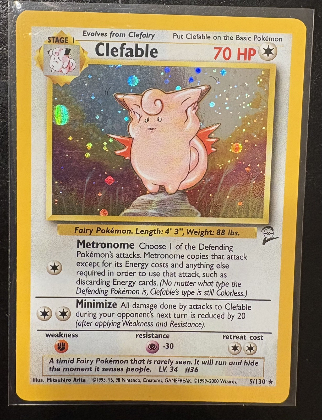 Clefable 5/130 Base Set 2 Holo Rare Pokemon Card With SWIRL