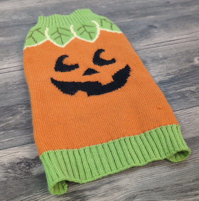 Halloween Pumpkin Dog Sweater Sz Small Jack ''O Lantern Adorable Fall Dressed Up