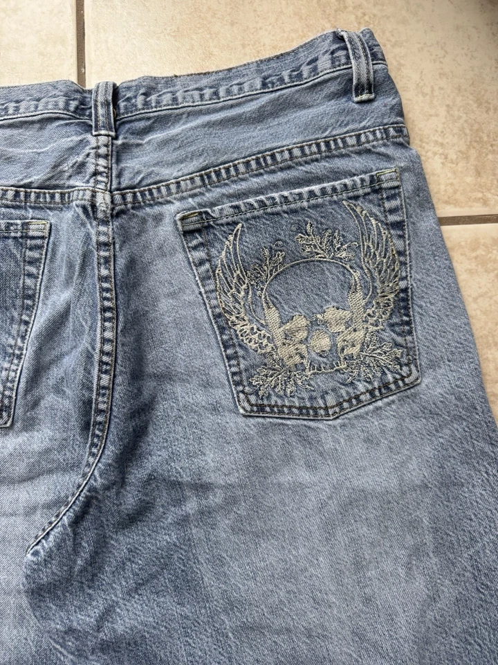 Pantalones Cortos De Colección Cybery2k Grunge Patinador Calavera Gráfico Ruta 66 Envejecidos Talla 34 Foto 3 de 4