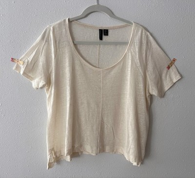 cynthia rowley 100% linen tee shirt women's large . loose boxy fit short sleeves