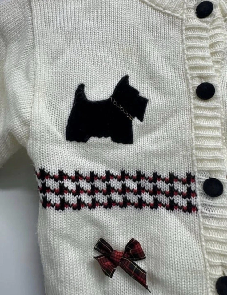 Suéter Cárdigan Terrier Escocés Vintage Niñas por Le Jardín Magique Blanco Foto 2 de 3