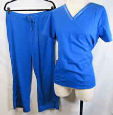 Womens Healing hands Purple Label Scrub Set L Large Petite Royal Blue