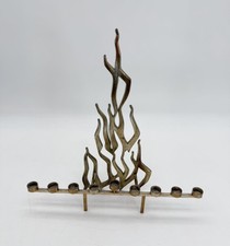 Vintage Hadany Studio Plated Hanukkah Flame Menorah Candle Holder Jerusalem 11