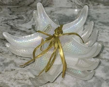 4 AKCAM Turkish Glass Starfish Plate Set Candy Jewelry Iridescent Ocean Decor