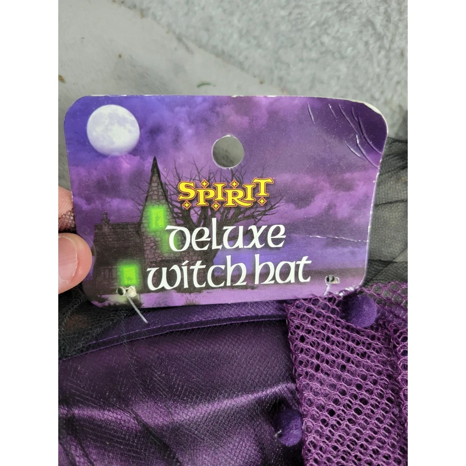 Sombrero de Bruja Spirit Deluxe Púrpura Negro Pluma Halloween Disfraz Accesorio Foto 2 de 4