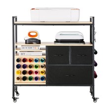 Rolling Craft Cart with 3 Drawers  20 Vinyl Holders, Black