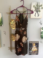 Windsor Floral Lace Bodycon Dress Brown Strappy Sleeveless V-Neck Size S