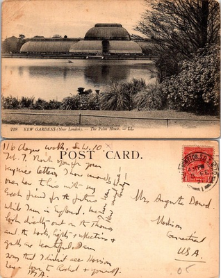 #ad Kew Gardens The Palm House Postcard London Postmarked Handwritten Sepia Used $9.99