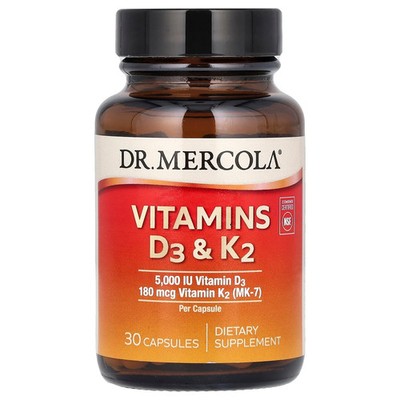 2 X Dr. Mercola, Vitamins D3 & K2, 30 Capsules