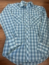 VTG Roper Men s Pearl Snap Western Shirt Blue Plaid Pockets Small