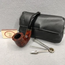 EUC Peterson Tyrone Bell Smooth Medium Bent Briar Pipe 05 P-Lip & Classic Pouch