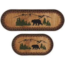 2 Pcs Bear Non Skid Rug Rustic Lodge Theme Area Rug with Bear and Cub Scene C...