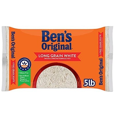 BEN'S ORIGINAL Enriched Long Grain White Rice, Parboiled Rice, 5 LB Bag.