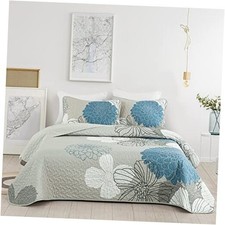 Floral Pattern Quilt Set Size - 3 Pieces Quilt Coverlet Elegant King Blue