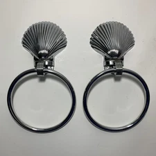 PAIR Vintage Art Deco Silver Clam Shell Towel Rings Holder Hall-Mack NICE! Retro