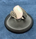 Vintage Mother Pearl Pink Chunky Marcasite Sterling Silver 925 Ring SZ 7 10.2g