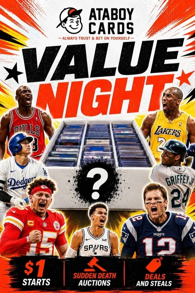 VALUE NIGHT🔥 $1 Starts Sudden Death Auctions w/ Ataboy Cards