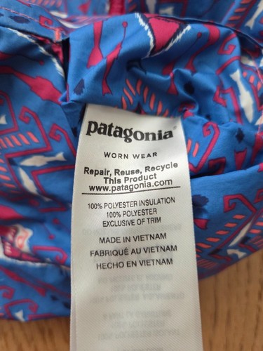 Patagonia Girls Puff Ball Reversible Jacket Sz XS Blue Print Pink Solid Full Zip - Picture 7 of 8