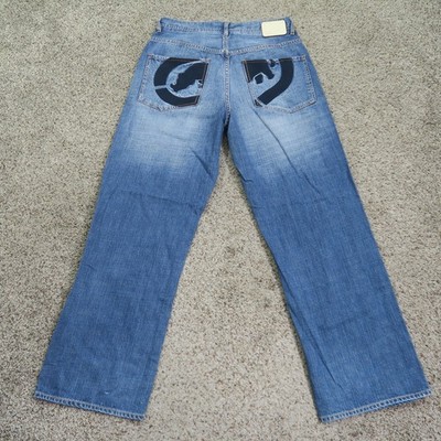 Vintage Ecko Unltd Jeans Mens 32 Blue Baggy Fit Embroidered Y2K Hip Hop 32x32