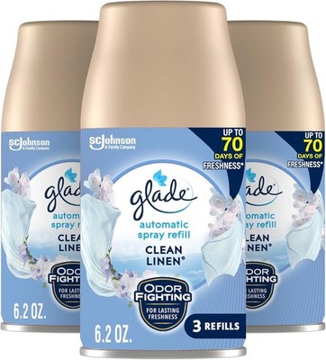 Glade Automatic Spray Refill 6.2oz 3 Pack Clean Linen Scented Air Freshener.