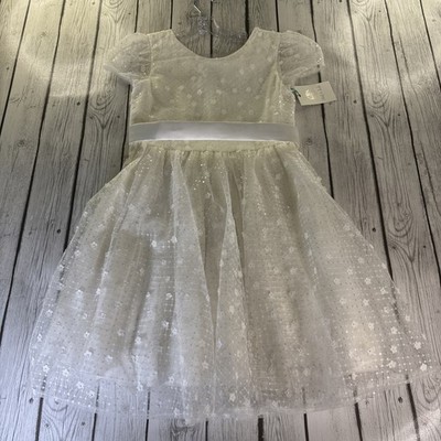 Abel & Lula size 14 Girls White Sequin & Tulle Dress Puffed Sleeves Parties NWT.