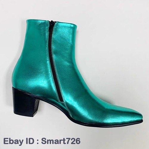 Catwalk Chelsea Boots Men's Pointed Toe Leather 6CM Increase Heel Ankle Boots Sz - Picture 2 of 24