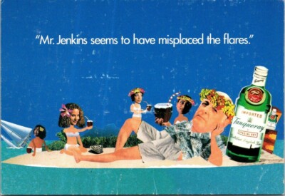 Vtg Postcard - ''Mr. Jenkins seems to have misplaced the flares.'' - Tanqueray Gin