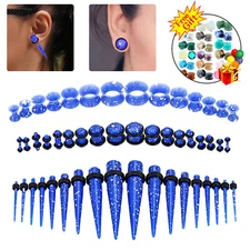 14-50PCS Stretching Kit Acrylic Ear Taper Plug Silicone Flesh Tunnel 14G-1/2"