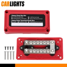 12V Terminal Ground Power Distribution Junction Block Kit Heavy Duty Bus Bar Red