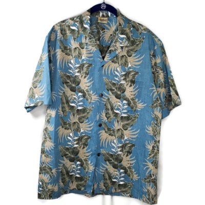 Royal Creations Hawaiian Blue Aloha Button-up Shirt Size Large