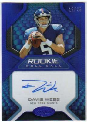 2017 Certified Rookie Roll Call Mirror Blue Signatures AUTO /25 RC Davis Webb