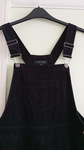 SIZE UK 12 NEW LOOK BLACK CORDUROY CORD FULL LENGTH DUNGAREES ALL SEASONS - Picture 4 of 21