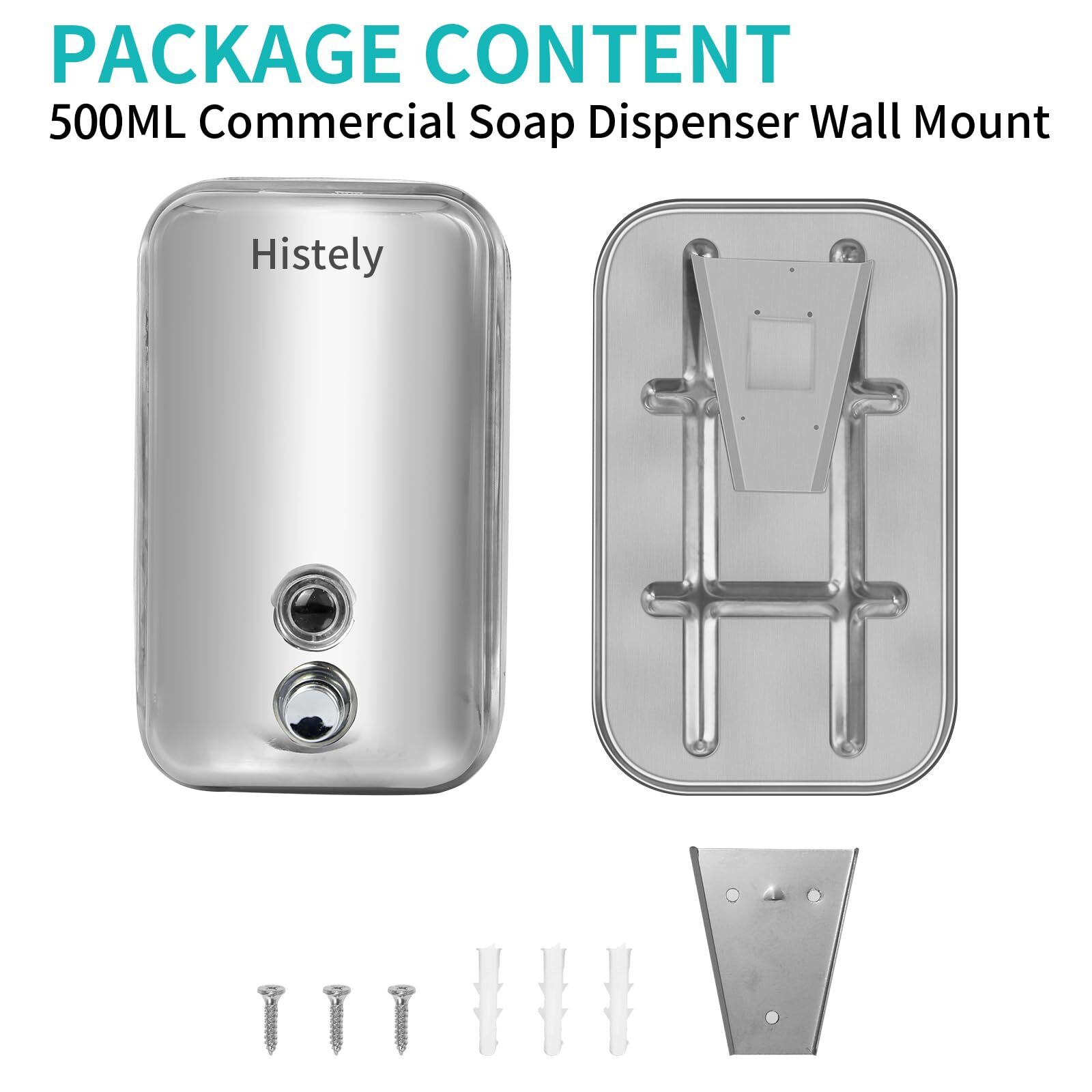 Stainless Steel Commercial Soap Dispenser Wall Mount Manual Dispenser, 500ml