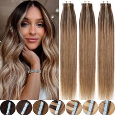 Tape In On Russian Remy Human Hair Extensions Skin Weft Highlight USA Ombre Grey