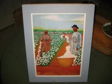 Signed Matted Print ~ 14.5" H X 10.5" W ~ Cotton Picking / Pickers