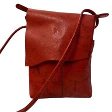 ILI New York RED MARBLED Leather Shoulder Bag Saddle Flap Crossbody Small Purse