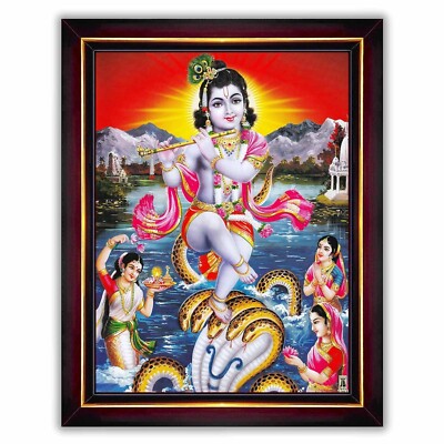 Lord Shri Krishna Kaliya Mardhana Kali Mardan Wall Painting Framed Home Decor