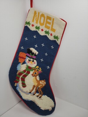Vintage Ben Berger 21'' Needlepoint Christmas Stocking NOEL Frosty and  Rudolph 